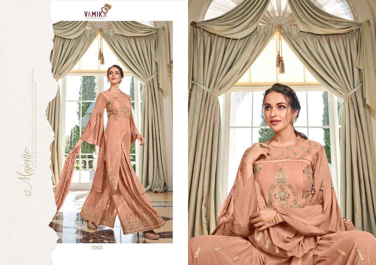 Vamika- Riyaaz - Georgette Heavy Embroidery With Handwork Kurti With Pant And Georgette Dupatta-7003-C